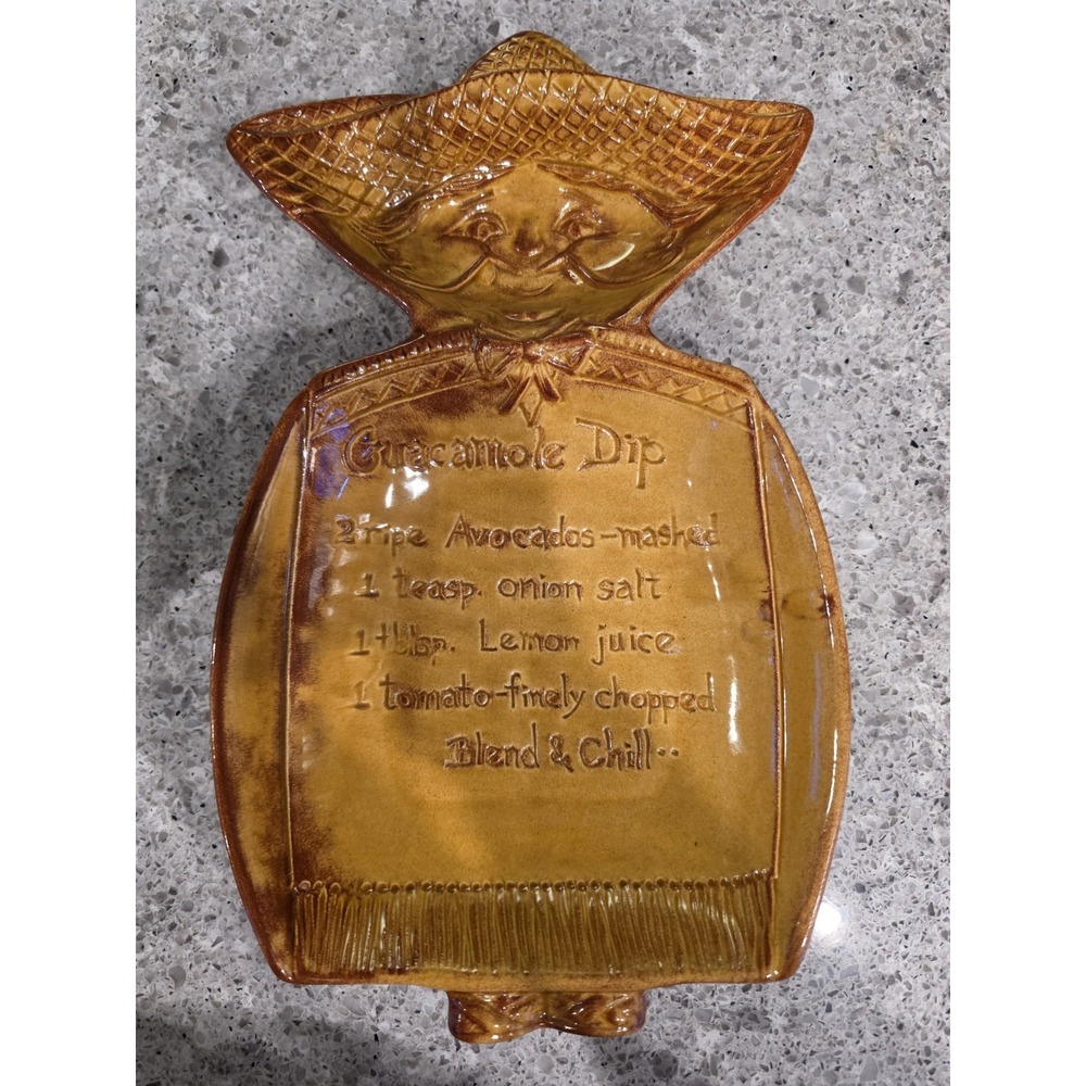 Vintage Ceramic Caballero In Sombrero Guacamole Chip and Dip Server Made In USA